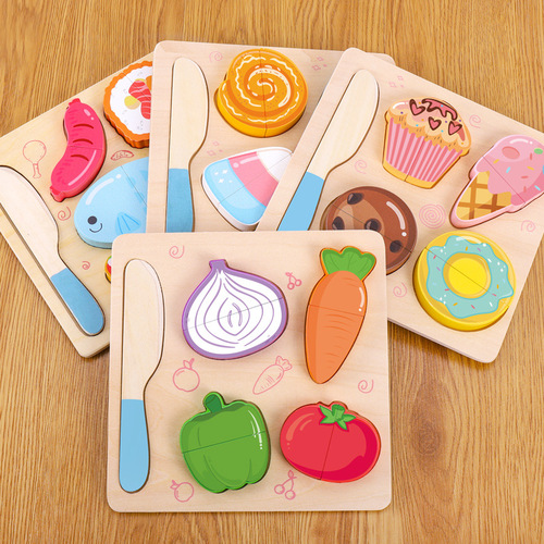 Children's early education educational scratch board puzzle enlightenment fruit and vegetable cutting cognitive panel building block puzzle toy