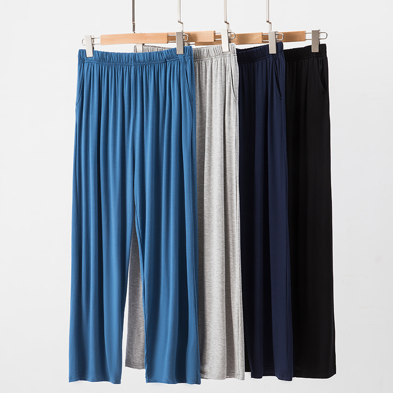 Modal men's pajama pants summer plus size thin home pants outer wear loose casual pants solid color high waist trousers