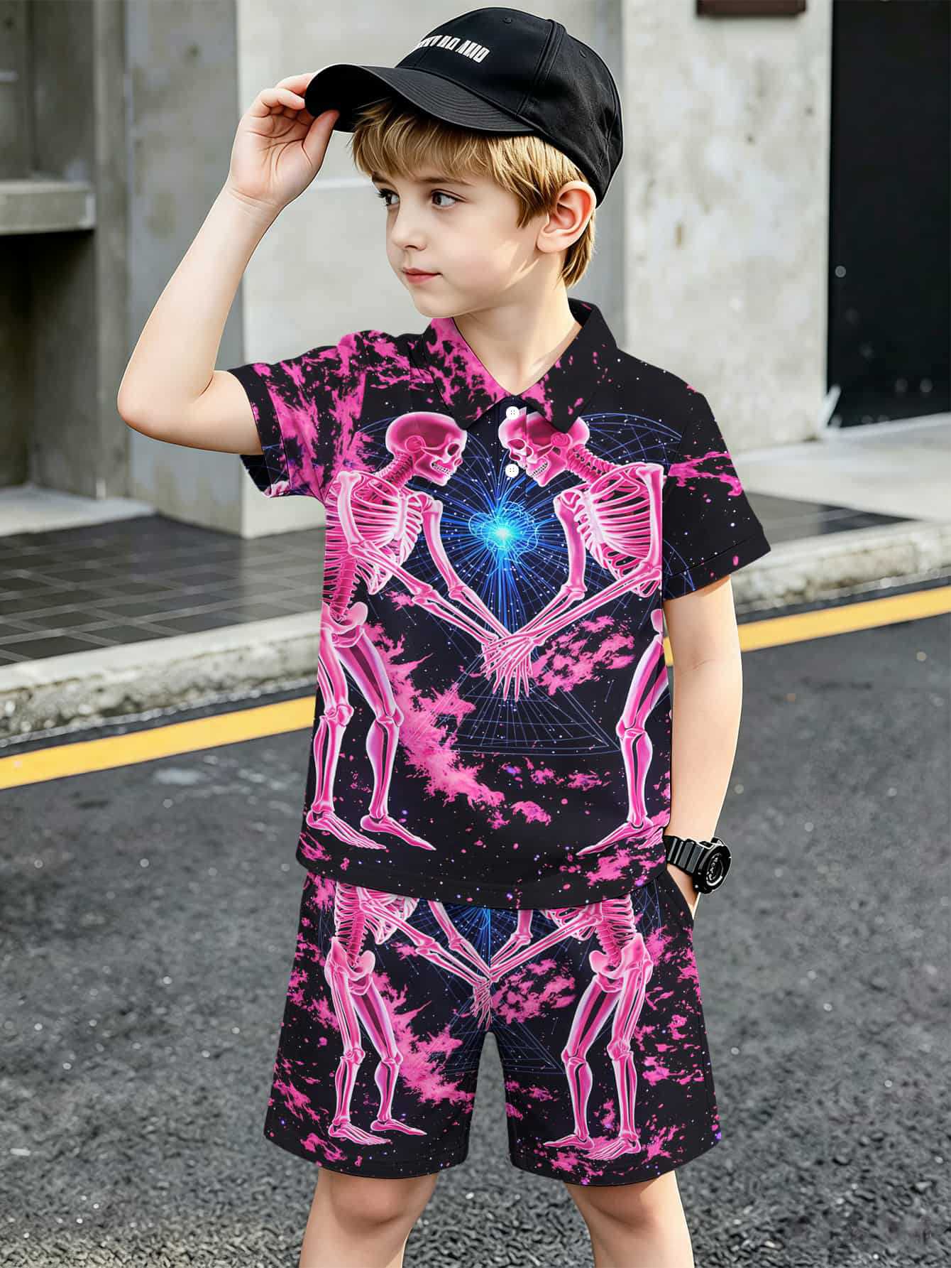 Ensemble polo et short style ethnique pour garçon européen_voghion.com