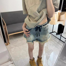 彩绘涂鸦牛仔短裤女夏季薄款高腰显瘦A字大码毛边流苏阔腿裤ins潮