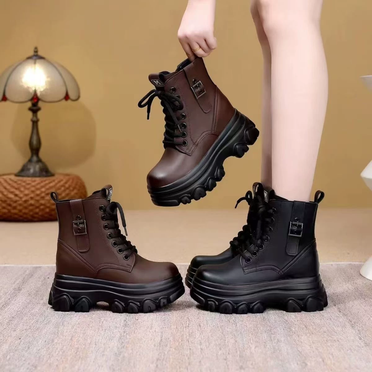 Martens, модные универсальные демисезонные флисовые ботинки на платформе, корейский стиль