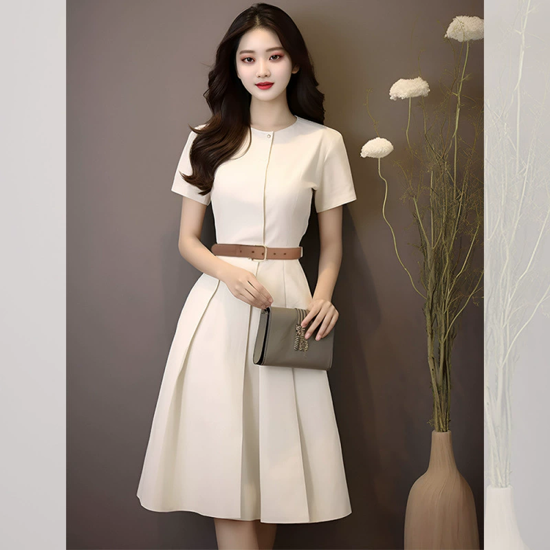 2025 новое летнее женское платье в корейском стиле с коротким рукавом, утягивающее талию, одежда для девушек