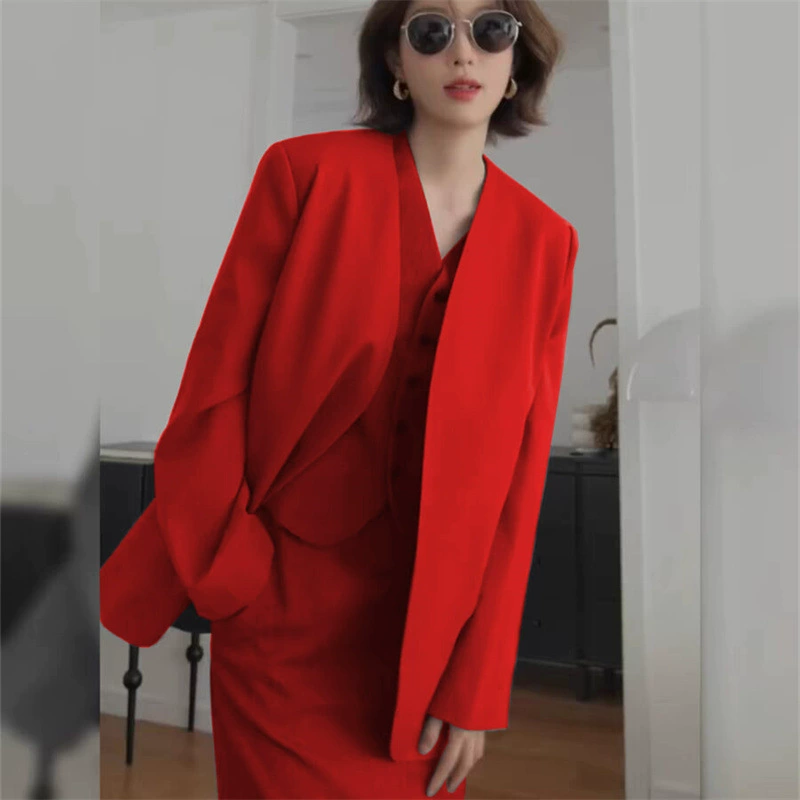 Блейзер, женственный стиль богини, юбка для деловых поездок, костюм 2025 года, модная женская юбка, двухкомпонентный деловой костюм