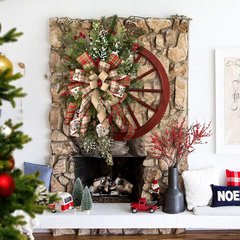 クロスボーダー起爆クリスマス蝶結び馬車輪丸木造花輪車輪花輪クリスマス松果花輪