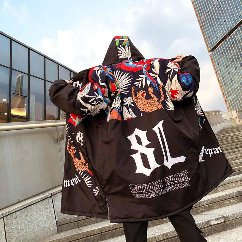 Graffiti Print Hooded Cotton Jacket Image 4