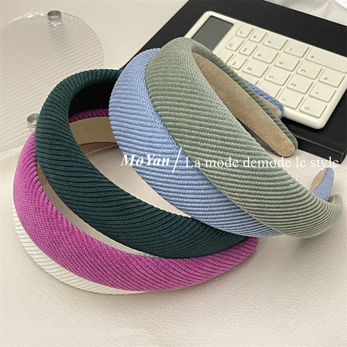  New Color Palette Retro High Crown Hair Band Fashion Hairpin Ribbed Press Hair Accessory Wide Sponge Headband for Women