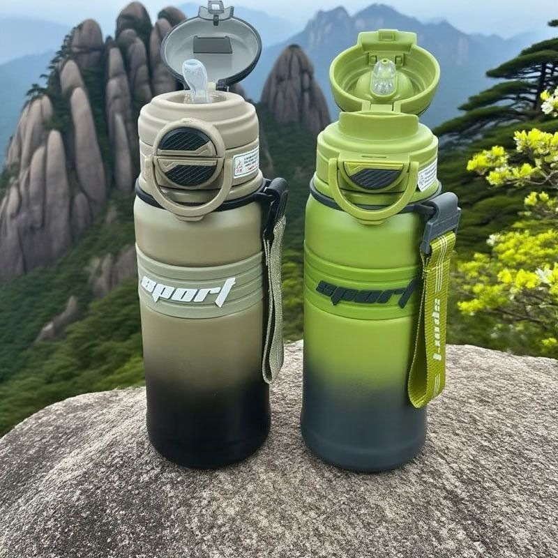 Dual-drink sports thermos cup, 316 stainless steel, portable, outdoor, car-mounted, large-capacity, with straw, new model student water bottle