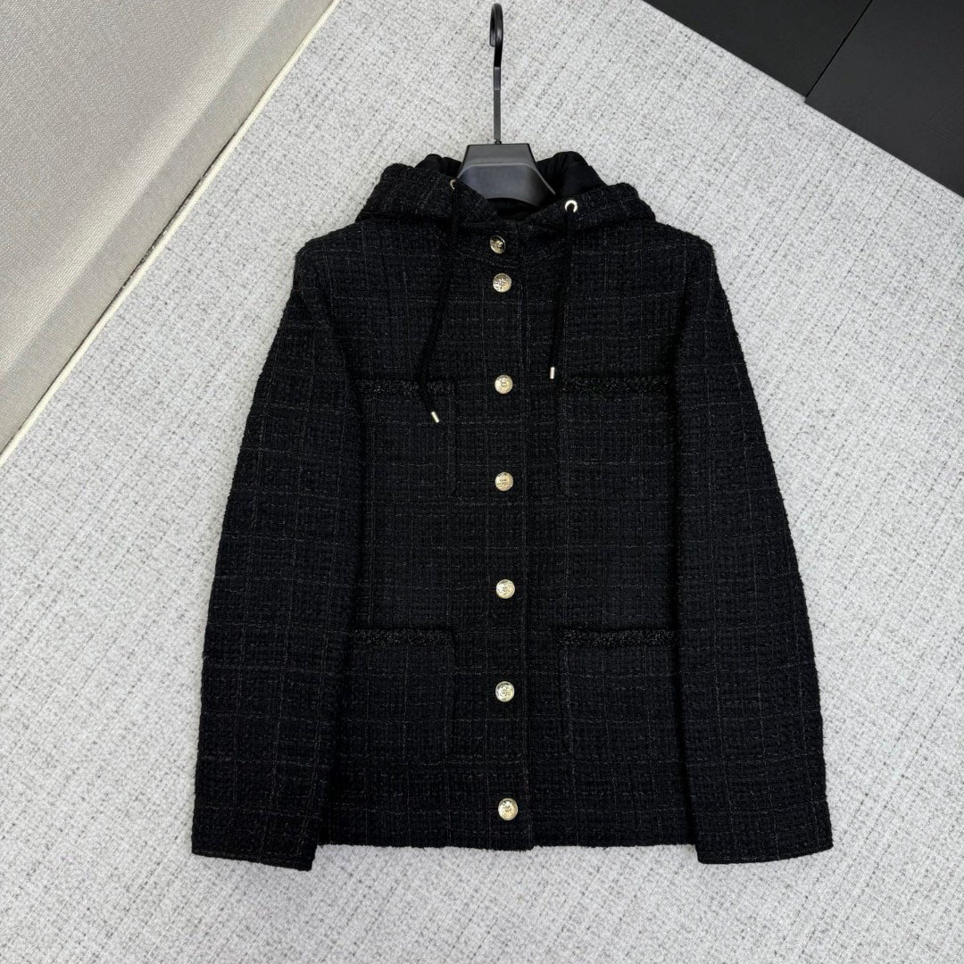 2025 Early Autumn New Style Lady Style Classic Lapel Hooded Tweed Short Jacket Fashionable and Versatile Women's Top