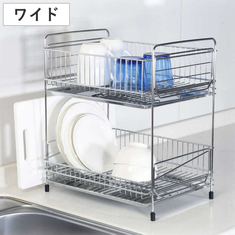 304ステンレス製 日韓風 二層式 大容量 キッチンシンク用食器乾燥棚 収納ラック 水切りラック|undefined