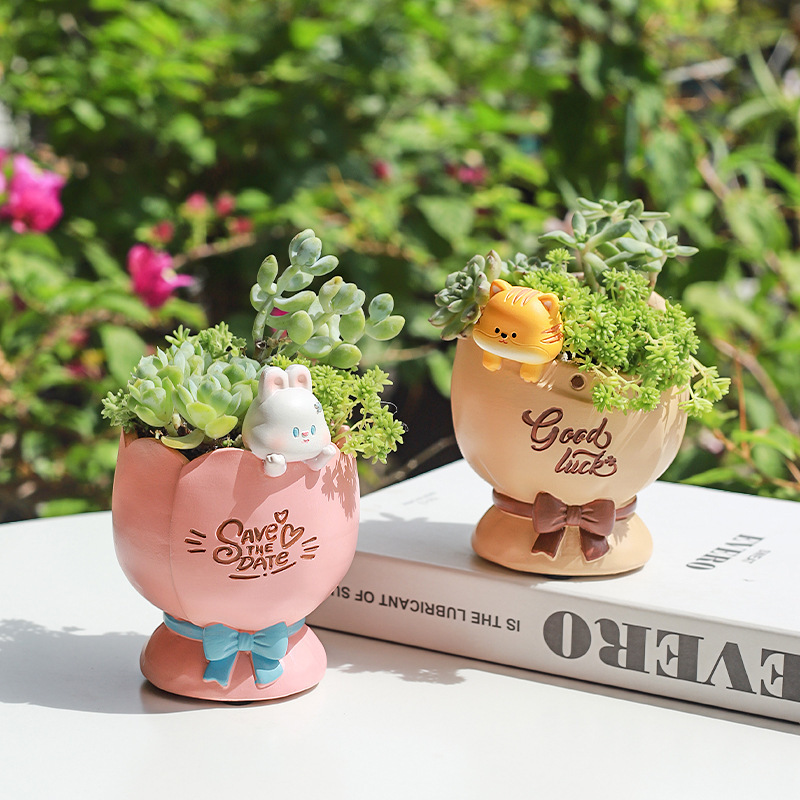 Chậu Cây Resin Chậu cây mọng nước mặt cười hoạt hình resin, chậu mini trang trí cửa sổ, nhà và tiểu cảnh (RG-191)
