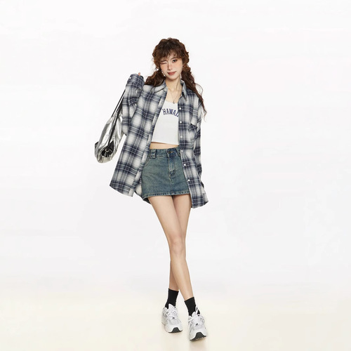 Vintage Gingham Shirt Jacket for Women - Spring and Summer New Arrival Korean Style Design Sensory Loose Casual Blouse - Versatile Top