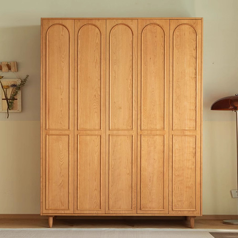 樱桃木衣柜小户型实木衣橱带储物格家用卧室原木柜胡桃木挂衣服柜