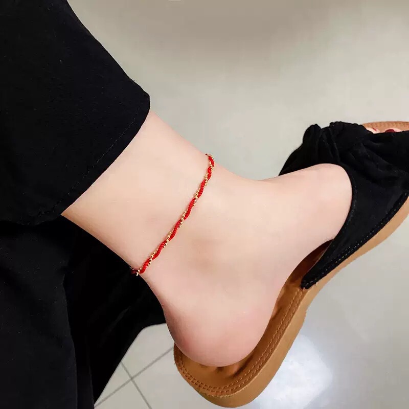 新しい色褪せないシンプルなチタン鋼アンクレット、入浴時に外す必要がなく、高級な赤いロープレッグリング、女性の夏の多用途アクセサリー|undefined