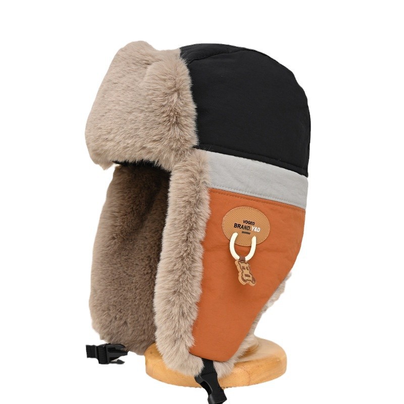 Color blocked Lei Feng for men women in winter, with thick cotton and plush added, Korean version trendy youth ear_voghion.com