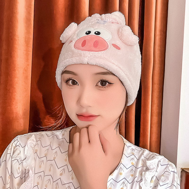 Cartoon Piggy Joe coral velvet dry hair cap for face wash and makeup removal shower cap for women absorbent quick-drying hair towel cross-border trade wholesale