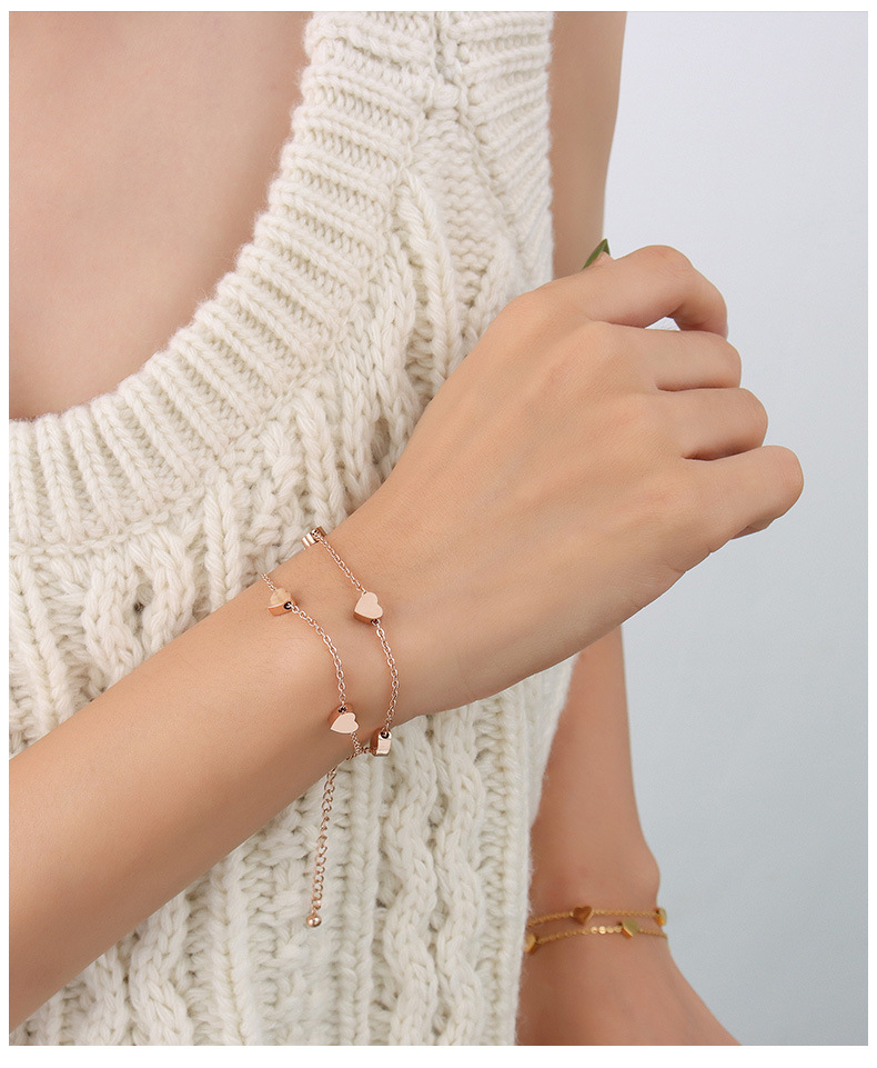 Korea bracelet small heart double layered bracelet titanium steel 18k gold plated bracelet