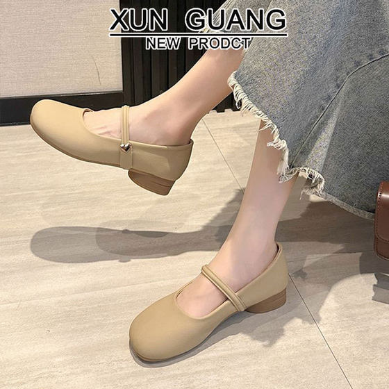 Genuine Leather French Mary Jane Shoes Women's 2025 Spring and Summer New Elegant All-match Shallow Mouth Soft Bottom Milk Shoes Chunky Heel Single-layer Shoes