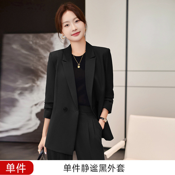 2024 Suit Suit Female College Student Civil Servant Interview Defense Professional Wear Shoulder Pad Suit Jacket Loose Formal Wear