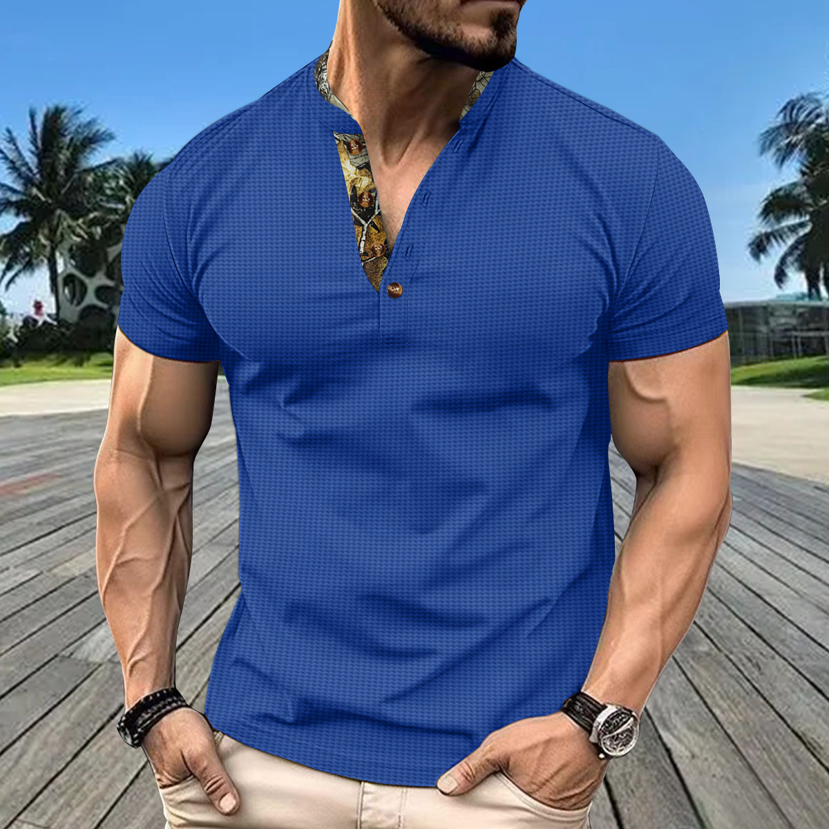 Polo uomo texture waffle collo alto maniche corte estivo_voghion.com