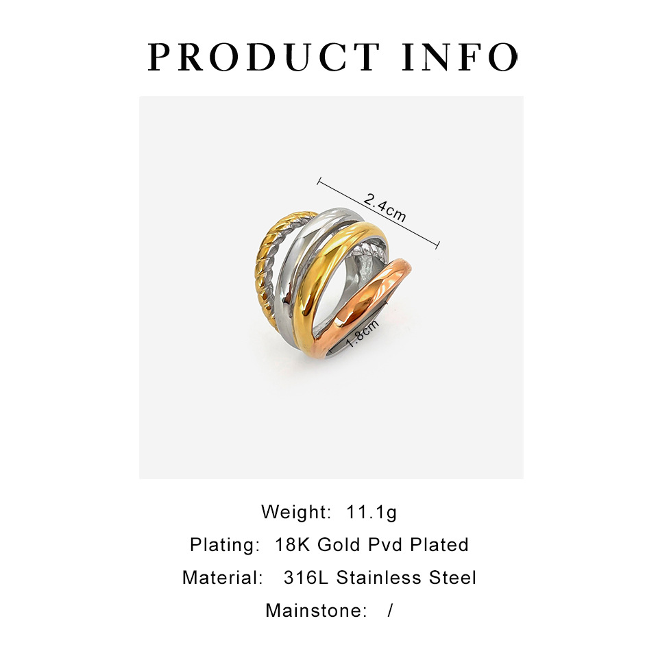 14g Weight PVD Coated Real Gold Plated Geometric 304 Stainless Steel Vintage Style Classic Style Waterproof Non Tarnish Surgical Steel Rings