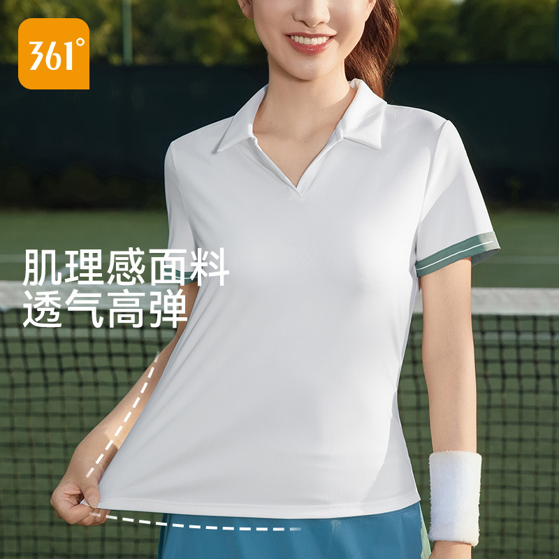 361羽毛球服女运动服翻领短袖网球T恤跑步上衣健身衣运动上衣女