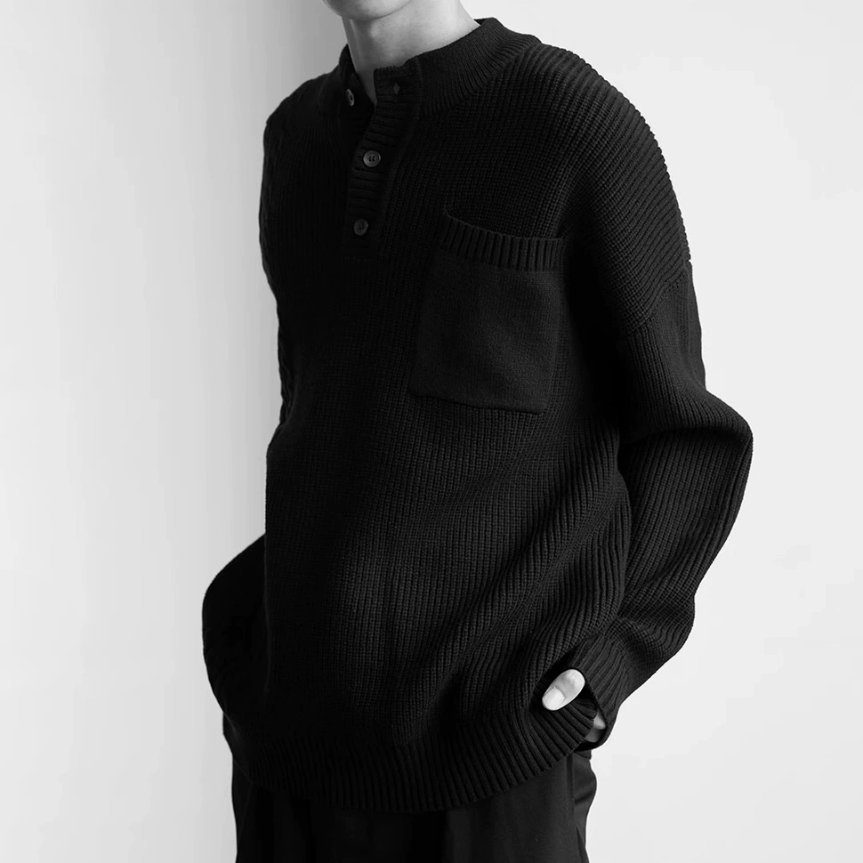 Полу пуговицы с круглым вырезом вязаный свитер мужской осень и зима 2024 новая мода свободный тренд повседневный топ