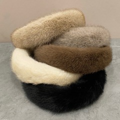 Retro Maillard imitation mink plush fur sponge headband autumn and winter high skull headband high-end wide-brimmed hairpin