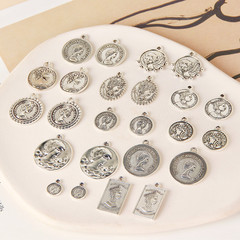 復古個性字母人像合金圓形簡約帶吊抽象手工DIY耳環耳飾材料配件