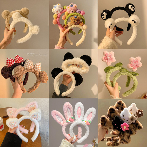 Adorable Panda Ears Face Washing Headband with High Crown Cartoon Plush Hairband for Ladies Makeup and Washing Tied Hair Headwear