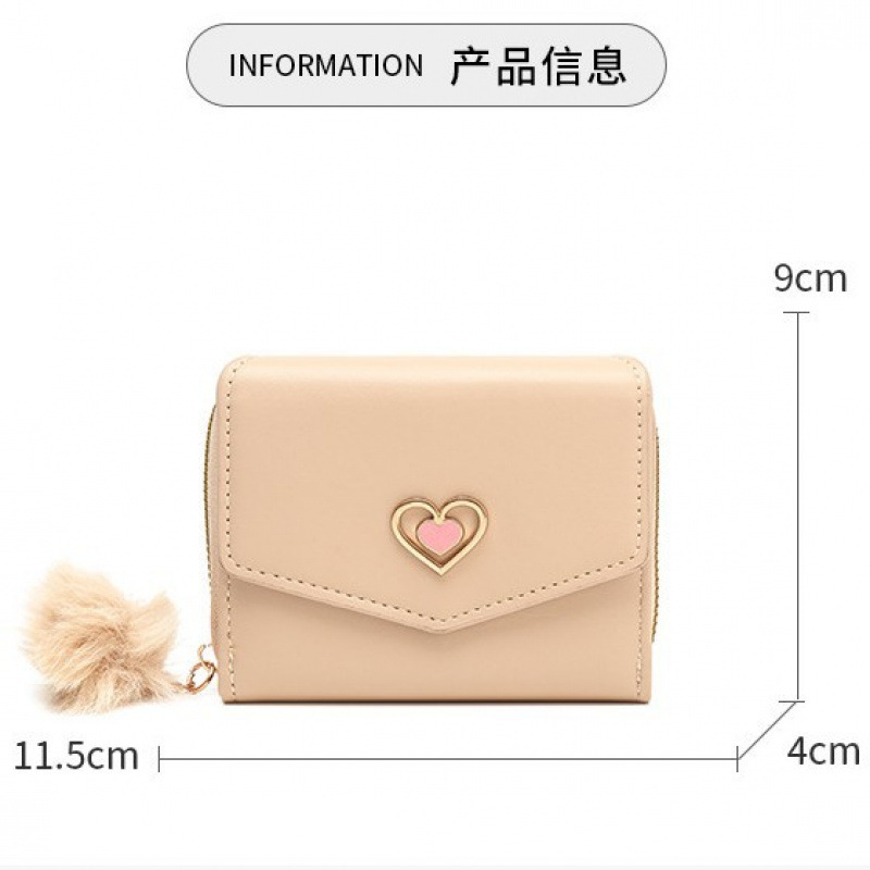 Nuevo metal pequeño corazón claro tres plegado simple billetera pequeña billetera corta de mujer mujer alta sensación diaria universal image 3