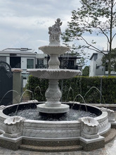 欧式石雕流水喷泉汉白玉雕塑户外庭院别墅流水喷泉大理石鱼垒德株