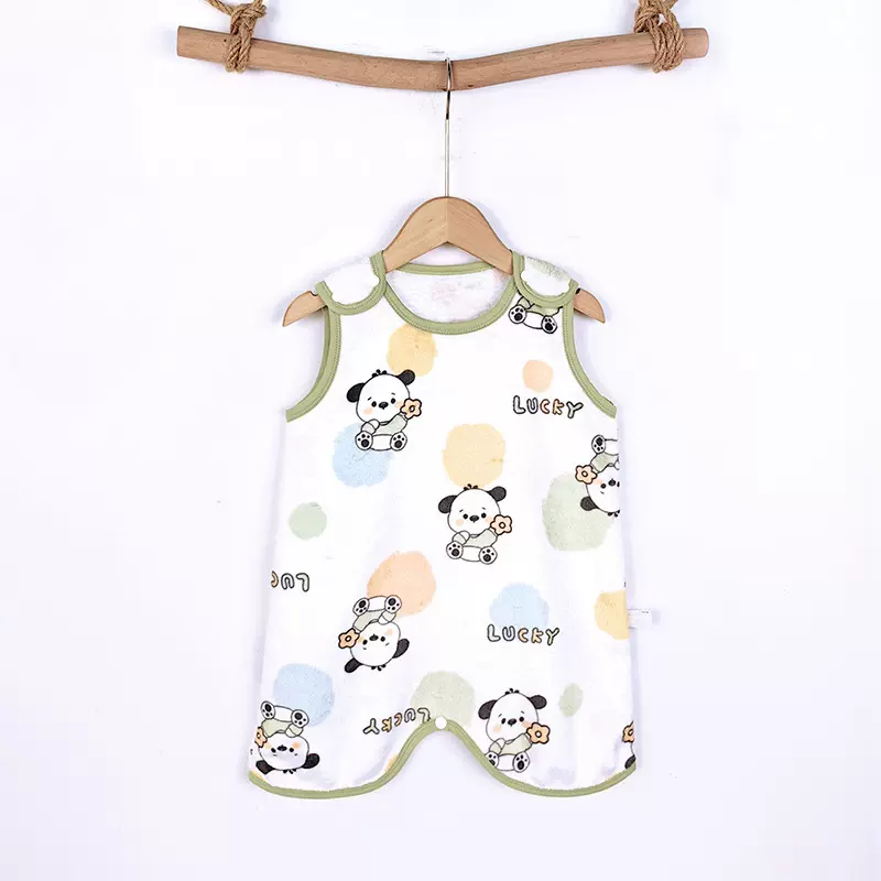 宝宝法兰绒无袖连体睡衣秋冬儿童背心式护肚保暖家居服防踢背心