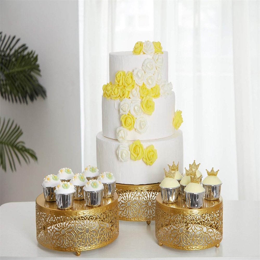 Fiesta de cumpleaños decoración postre hierro forjado europeo oro alto pie estante de pastel prop de boda postres piezas de mesa image 4