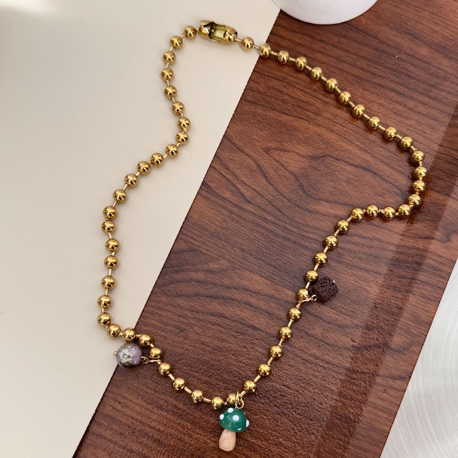 18g Weight glass Pendant Material Pendant Necklace Classification Titanium Steel Chain Material ball chain Chain Type 1 Piece Quantity Holiday, Daily, Selfie Occasion Titanium Steel Material Mushroom Pattern Women's Gender Plating Design Casual, Elegant, Lady Style Wholesale Jewelry Casual Elegant Lady Mushroom Titanium Steel Plating Pendant Necklace Ball Chain 15