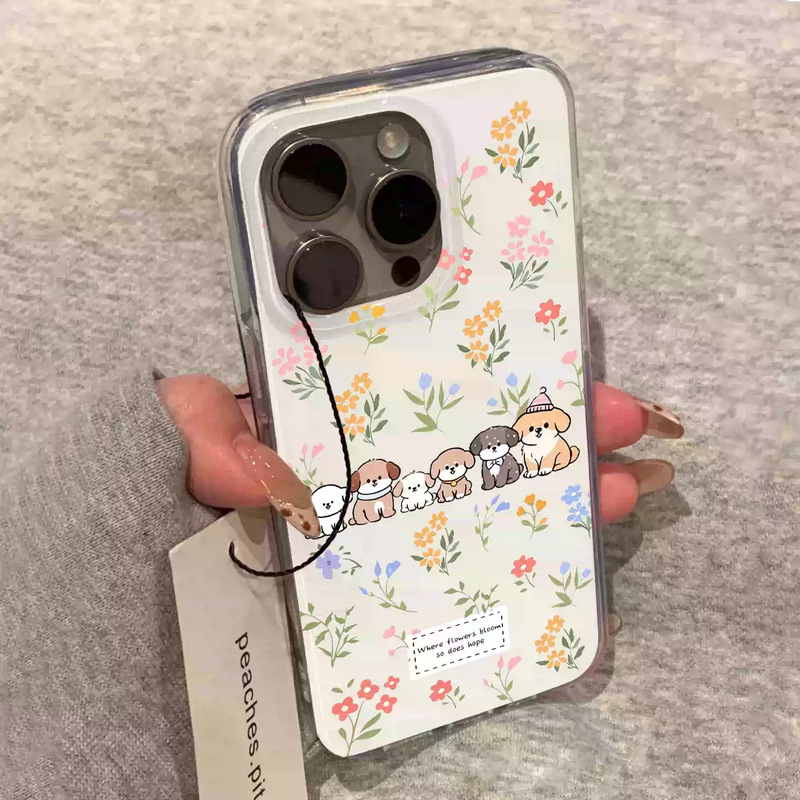 Puppy flower case suitable for Apple 17 Pro Max, iPhone 16, high-end new model, ins style for women, 14, anti-drop, 15