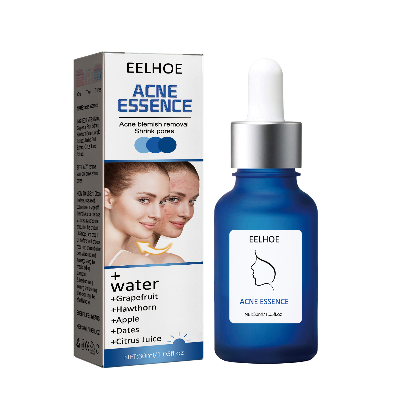 EELHOE Small Blue Bottle Removing essence Liquid Lightens Acne Marks, Firms Pores, Mildly Moisturizes and_voghion.com
