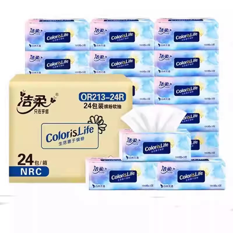 Jierou Tissue Paper 3 Layers 100 Sheets Natural Unscented Household Napkins Toilet Paper Colorful 24 Packs Or220-24R Jierou Tissue Paper 3 Layers 100 Sheets Natural Unscented Household Napkins Toilet Paper Colorful 24 Packs Or220-24R