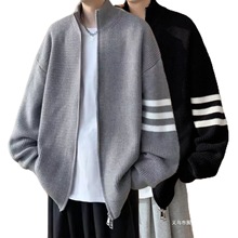 跨境欧码大码三杆针织衫毛衣男开衫外套夹克秋冬工厂批发现货杂款