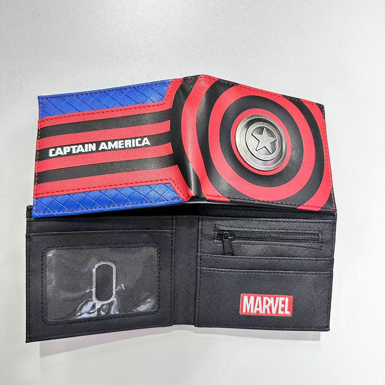 Monedero de metal de superhéroe Batman Spider-Man Capitán América Paquete de tarjeta de monedero de cuero de metal en relieve