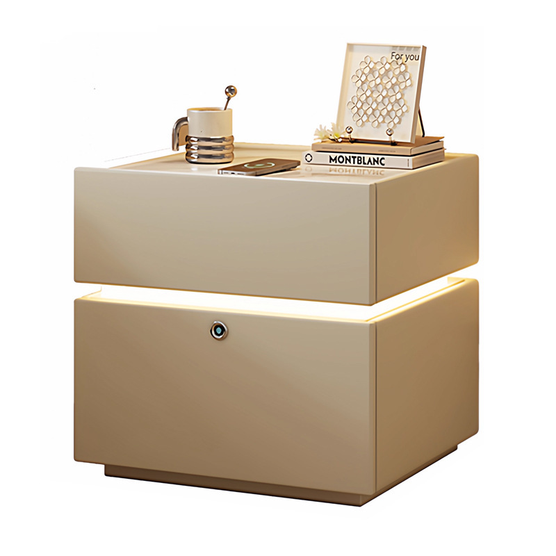 Madera de lujo ligera de alta sensación de mesilla de cama 2025 nuevo estilo italiano simple moderno dormitorio cuero inteligente gabinete de cama