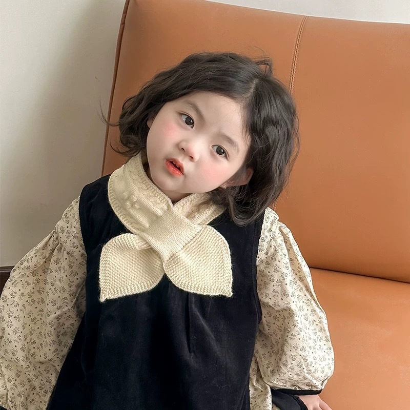 秋冬季宝宝围巾男女童交叉保暖脖套儿童护颈防寒时尚针织毛线围脖|undefined