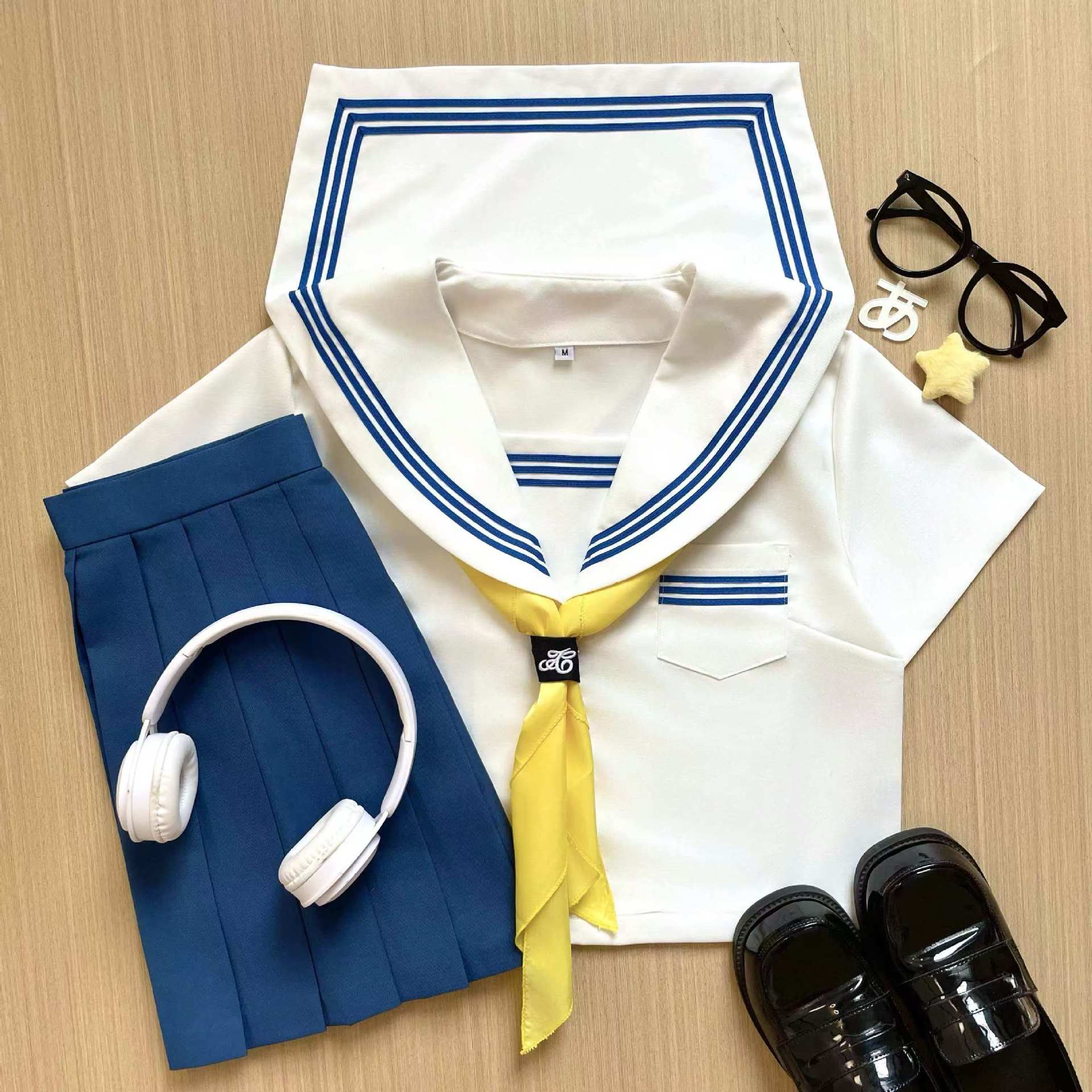 Manufacturer Supplies Jk Uniform Basic Models, New Blue Three-Striped Sailor Suit with Long Sleeves, Navy Collar, Academy Style, Japanese-Style Set