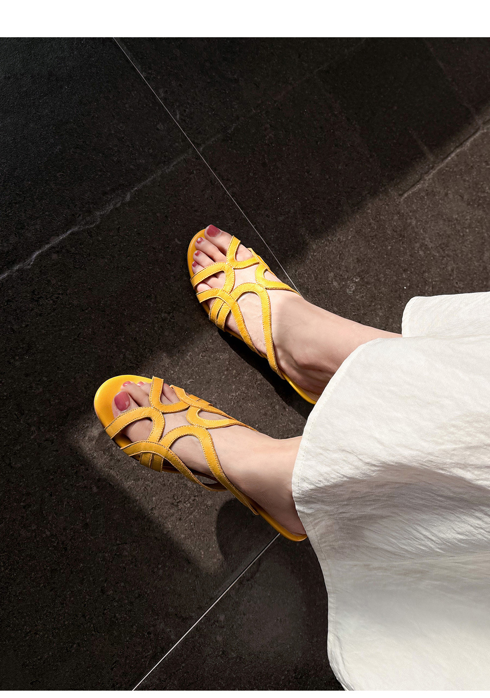 Dép sandal nữ quai chữ V da bò thật, gót thấp 4 cm, hở ngón, phong cách thời trang dạo phố — Hồng nhạt chi tiết 2