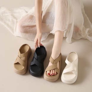 Summer New Women's Shoes Thick-soled Open Toe Korean Style Simple One-character Hollow Outdoor Sandals Beach Mother's Sandals