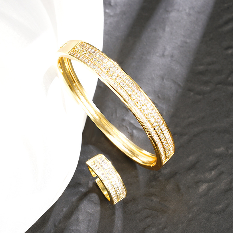 Gufasha oro galvanizado 18 quilates pulsera de hebilla de oro europeo y americano anillo de diamantes abierto joyería de lujo transfronteriza al por mayor