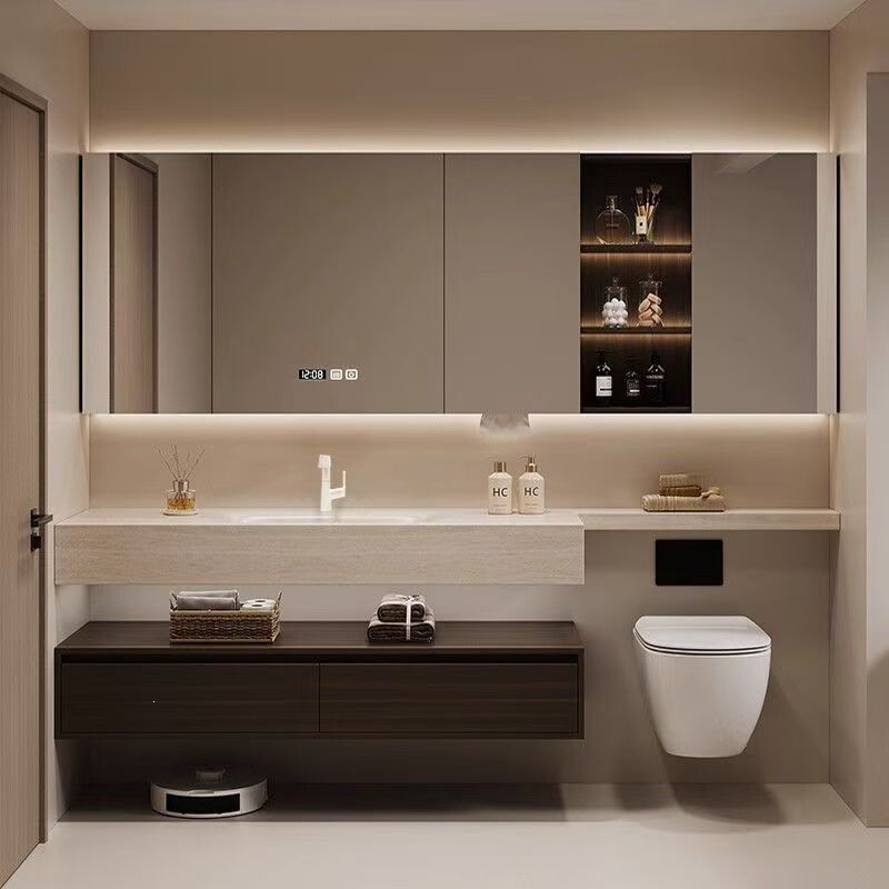 Rock Slab Heat-Bent Integrated Basin Bathroom Cabinet with Toilet Companion, Extended Washbasin Integrated Sink Bathroom Cabinet Vanity