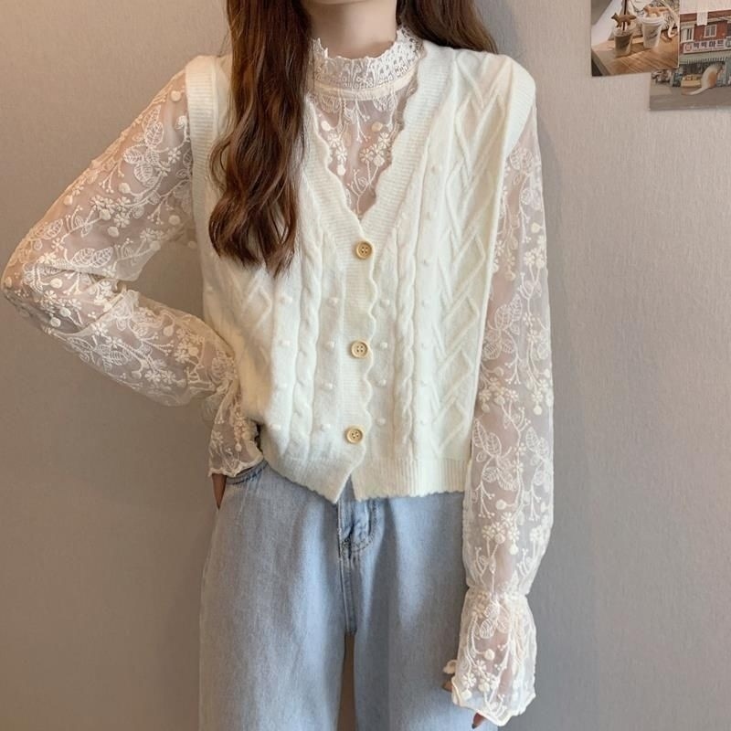 New short knitted vest for women, all seasons loose and fashionable, small vest layered, collar sweater, vest, outside wear