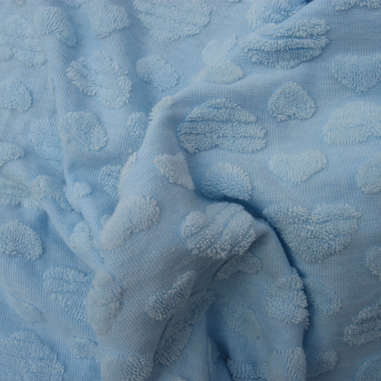 提花CVC毛巾布服装面料针织纬编3D凸点提花天鹅绒毛圈布毛巾布料