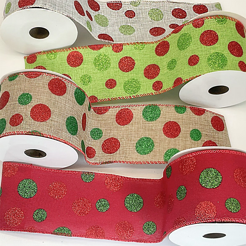 Manju クリスマス装飾 5 ヤード鉄線模造リネンドットリボン DIY クリスマスツリー装飾ギフトボックスリボン|undefined