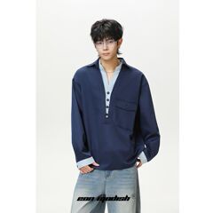 Eon Modish 25秋季新品美式街潮高街撞色假两件宽松长袖衬衫